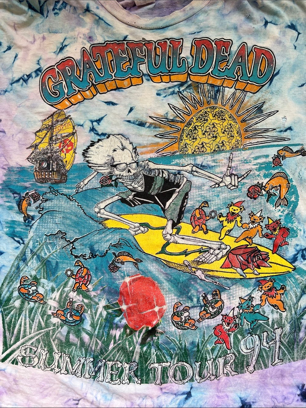 1994 GRATEFUL DEAD Vintage Single Stitch  Thrashed T-Shirt Graphic/Tie-Dye XL